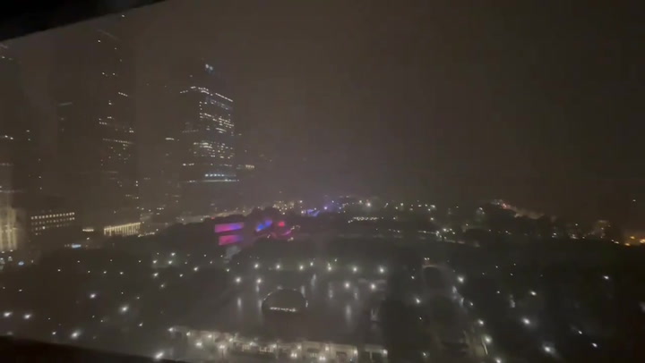 Tornado sirens ring through downtown Chicago