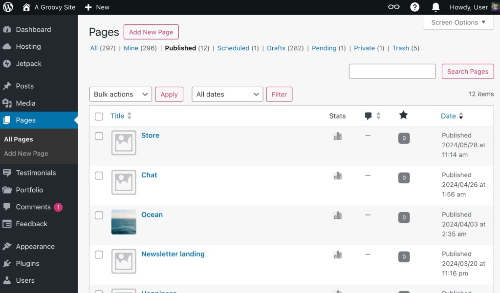 A screenshot of the wp-admin view on the WordPress.com dashboard.
