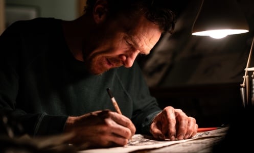 Benedict Cumberbatch as Dad in "The Thing with Feathers."