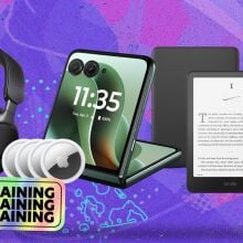 bose headphones, airtags, motorola razr, kindle, and jbl speaker with sticker that reads 'still remaining'