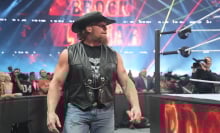 Brock Lesnar enters the arena during SummerSlam at MetLife Stadium 