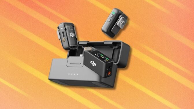 the DJI Mic 2 bundle with case on an orange background