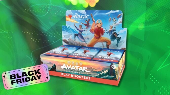 magic: the gathering avatar: the last airbender play booster box against a green patterned background