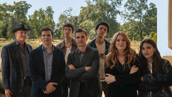 The cast of "Now You See Me: Now You Don't" poses for a group photo. 