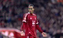 Virgil van Dijk of Liverpool gestures