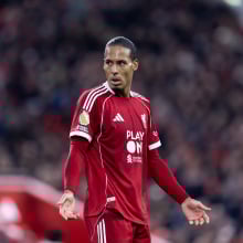 Virgil van Dijk of Liverpool gestures