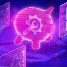 An illustration of a neon-colored piggy bank.