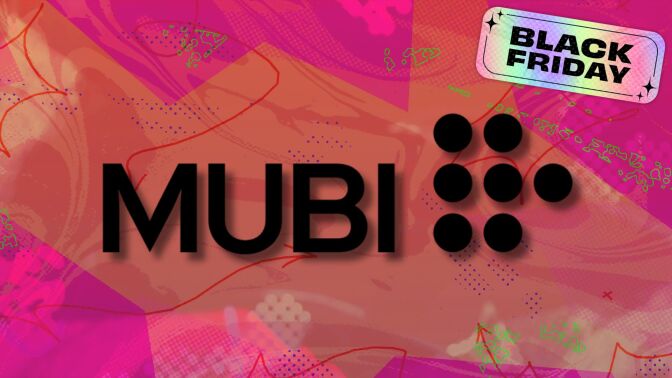 Mubi logo on orange and pink abstract background
