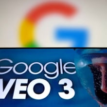 The Google VEO 3 logo displayed on a smartphone.