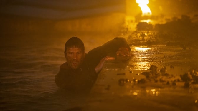 Glen Powell in a still from "The Running Man."