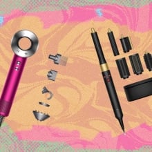 Dyson hair tools on gradient background