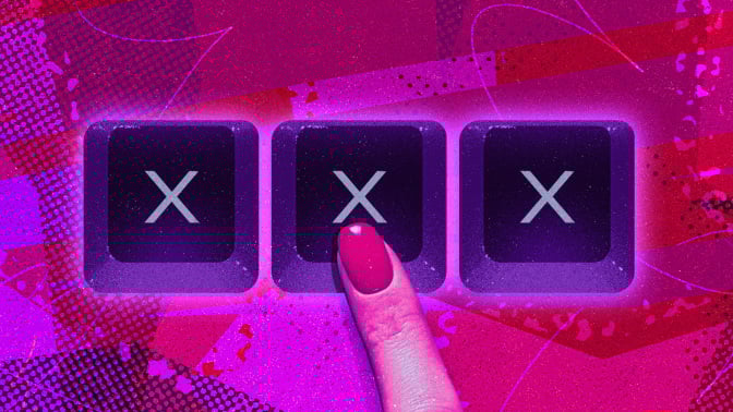 three 'x' keys, nail polished finger clicking one of them