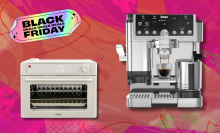 An Our Place Wonder Oven and Ninja espresso machine on a colorful background.