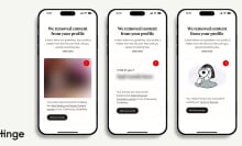 screenshots of hinge message about content removal