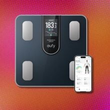 the eufy smart scale c20 on a pink background