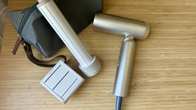dreame pocket hair dryer, attachments, and case