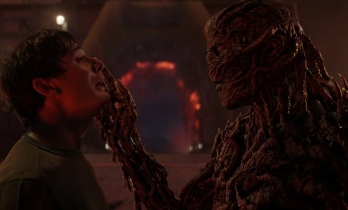 Noah Schnapp and Jamie Campbell Bower in "Stranger Things."