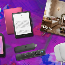 Amazon devices with purple black friday background