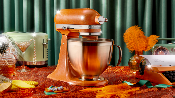 the limited-edition kitchenaid tangerine twinkle stand mixer