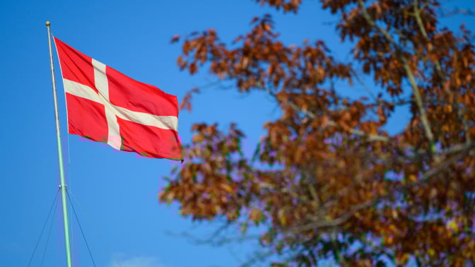 The danish flag is flying upon a state government building