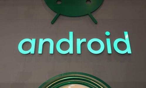 A logo at the entrance to the Google Inc. Android stand on the opening day of the MWC Barcelona 