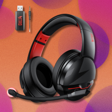 Acer Wireless Gaming Headset on orange and pink abstract background