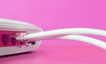 close-up of Internet cable plugs connected to router