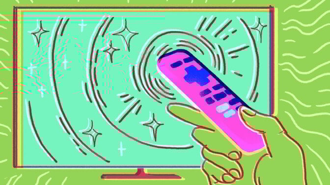 a remote pointed at a TV