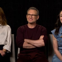 Rose Byrne, Christian Slater, and Mary Bronstein at the junket for 'If I Had Legs I'd Kick You'