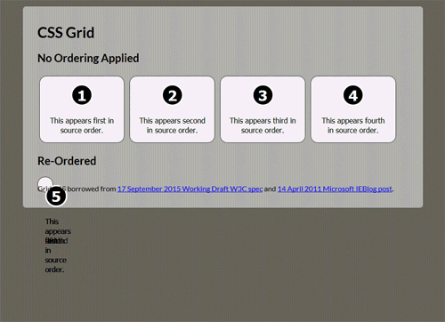 CSS Grid tab order in Firefox 41 with the flag enabled.
