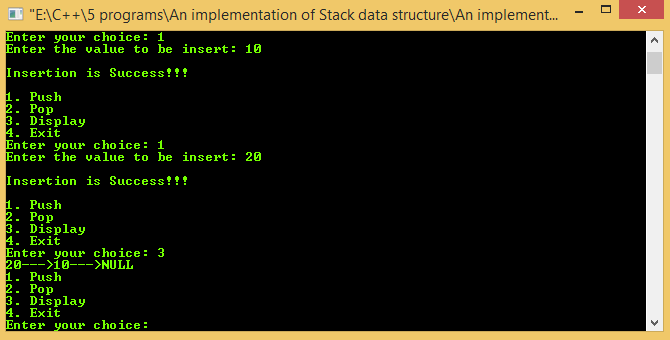 C Program: An Implementation of Stack Data Structure in C (In linked list) 2 C Program: An Implementation of Stack Data Structure in C (In linked list)