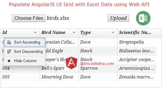 Populete AngularJS UI-Grid with Excel Data using Asp.Net Web API in MVC 4 Populete AngularJS UI-Grid with Excel Data using Asp.Net Web API in MVC 4